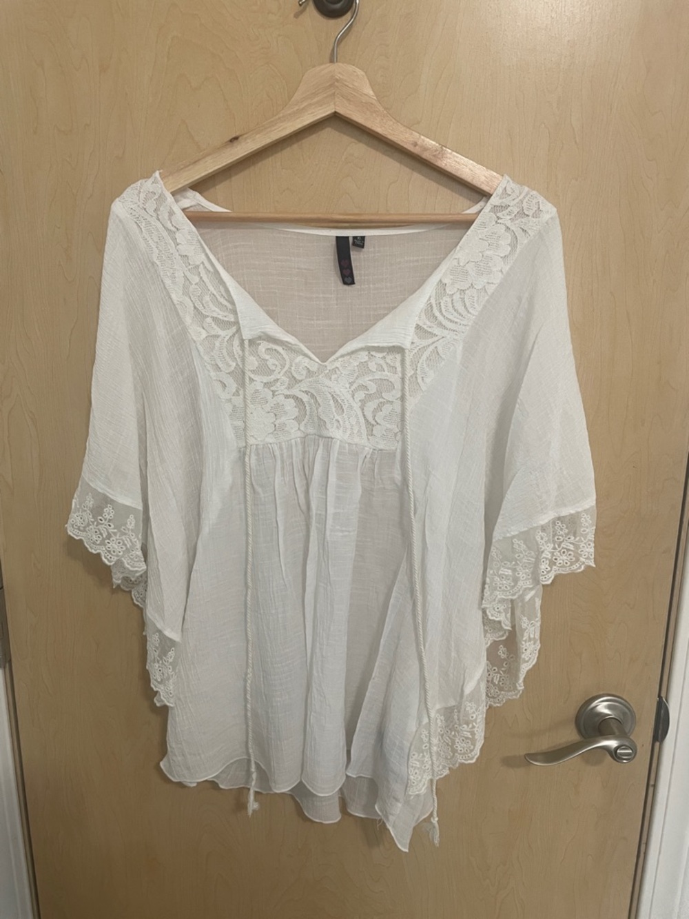 Women's White Lace-Trim Peasant Tunic Blouse XL - Picture 3 of 9